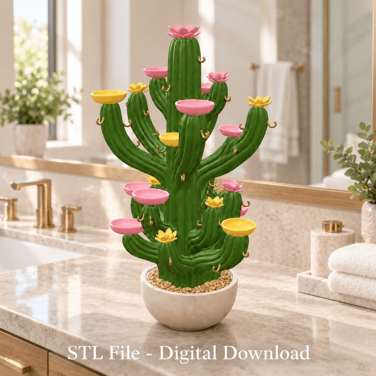 Blooming Cactus Jewelry Organizer STL File for 3D Print