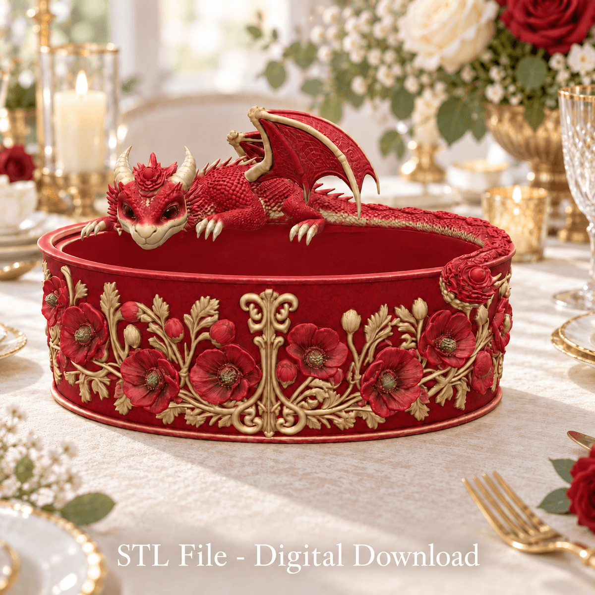Crimson Poppy Dragon Planter STL File for 3D Print