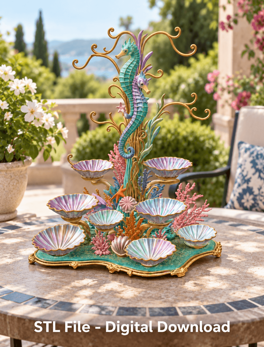Seahorse Coral Shell Bowl Organizer STL File for 3D Print