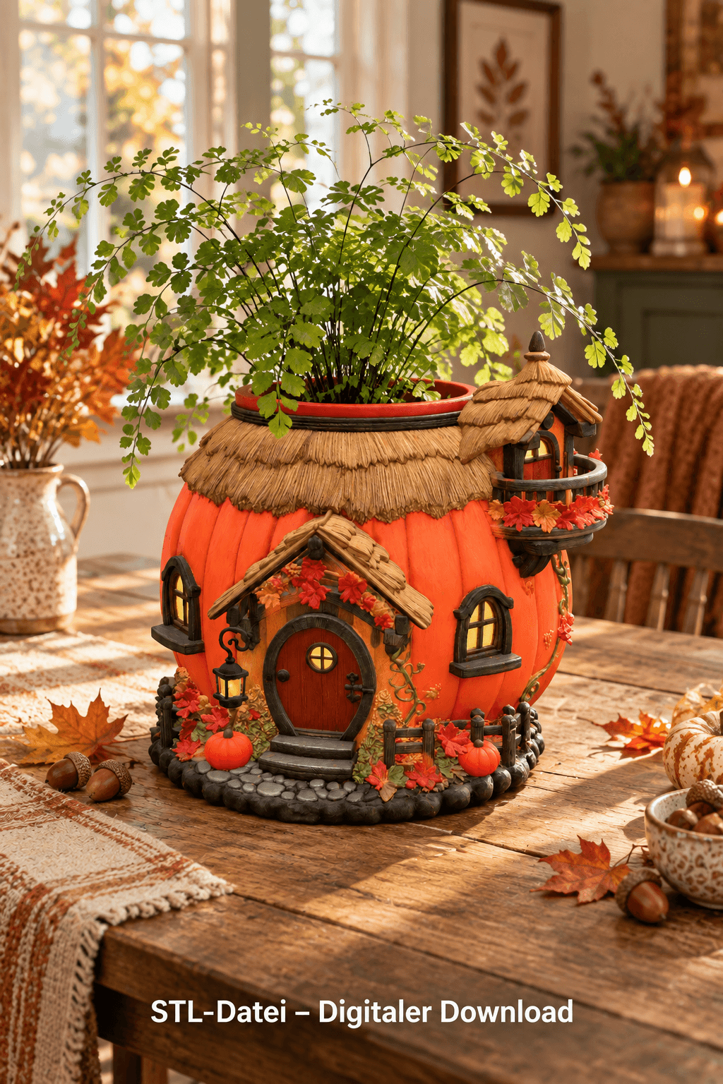 Autumn Pumpkin Cottage Planter STL File for 3D Print