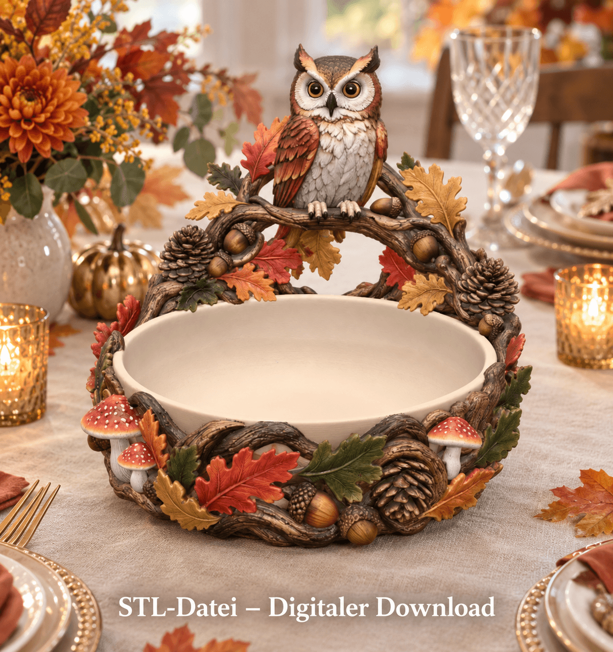 Autumn Owl Bowl Organizer STL File for 3D Print