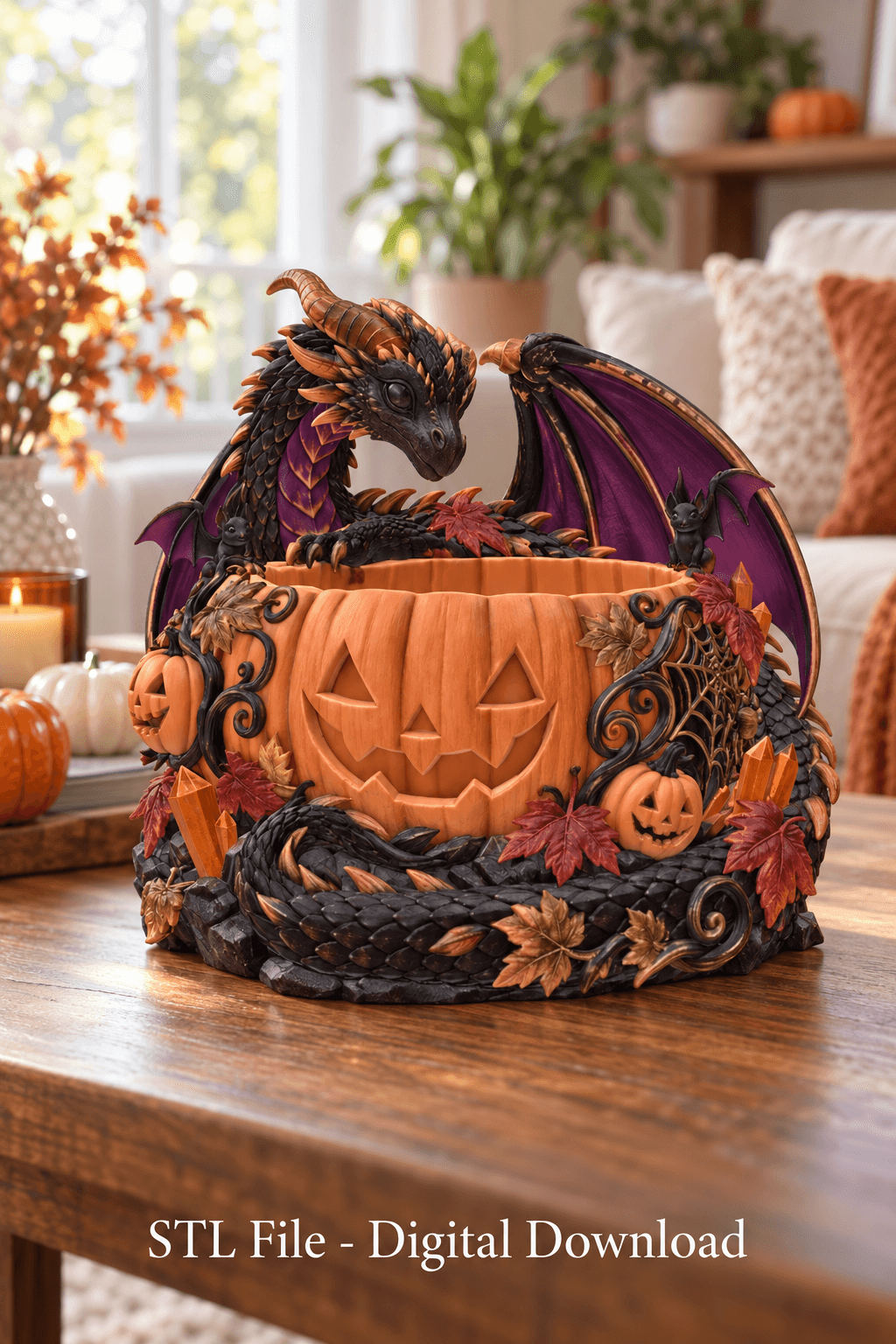 Halloween Dragon Pumpkin Bowl STL File for 3D Print