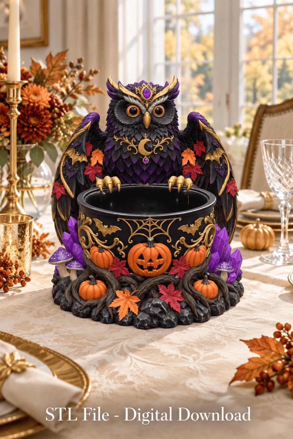 Mystic Halloween Owl Bowl STL File for 3D Print