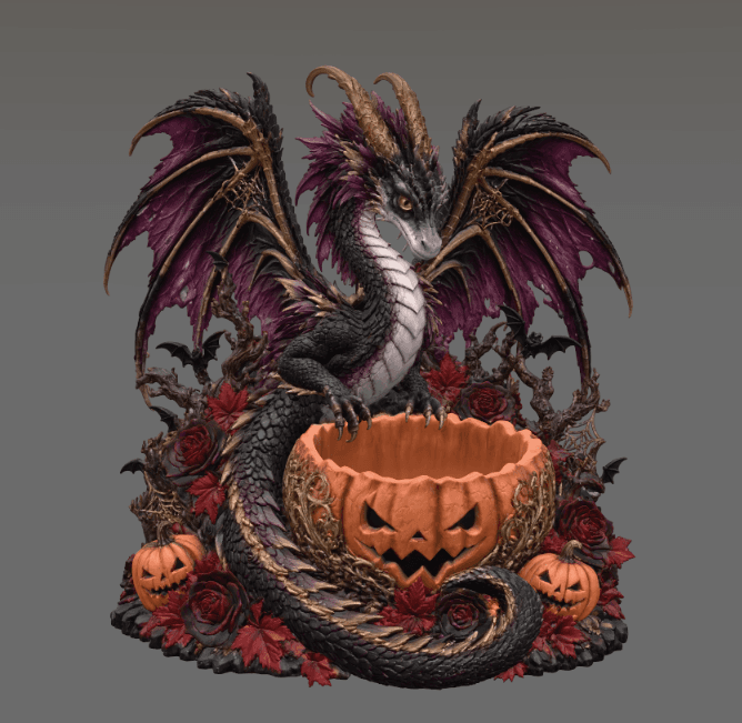 Gothic Halloween Dragon Pumpkin Bowl STL File for 3D Print