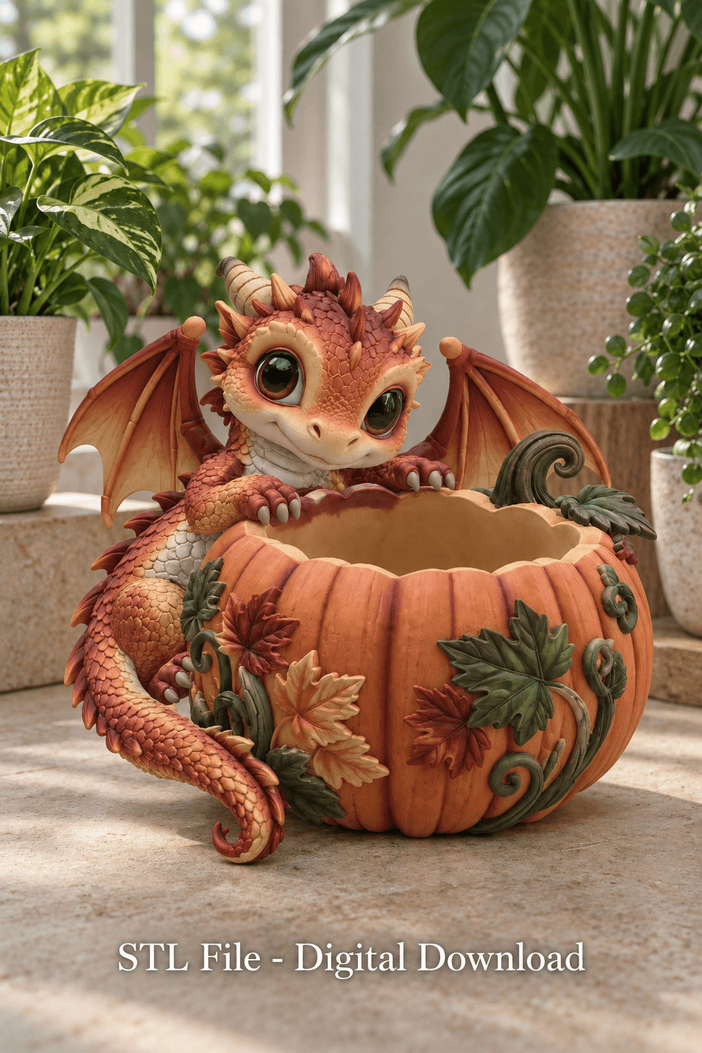 Autumn Baby Dragon Pumpkin Bowl STL File for 3D Print
