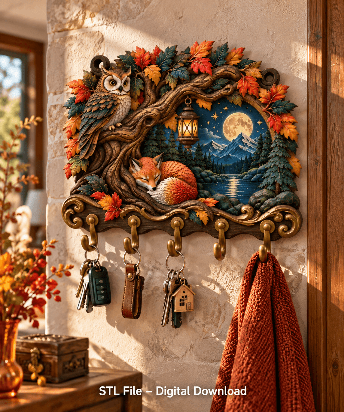 Autumn Owl and Fox Key Holder STL File for 3D Print