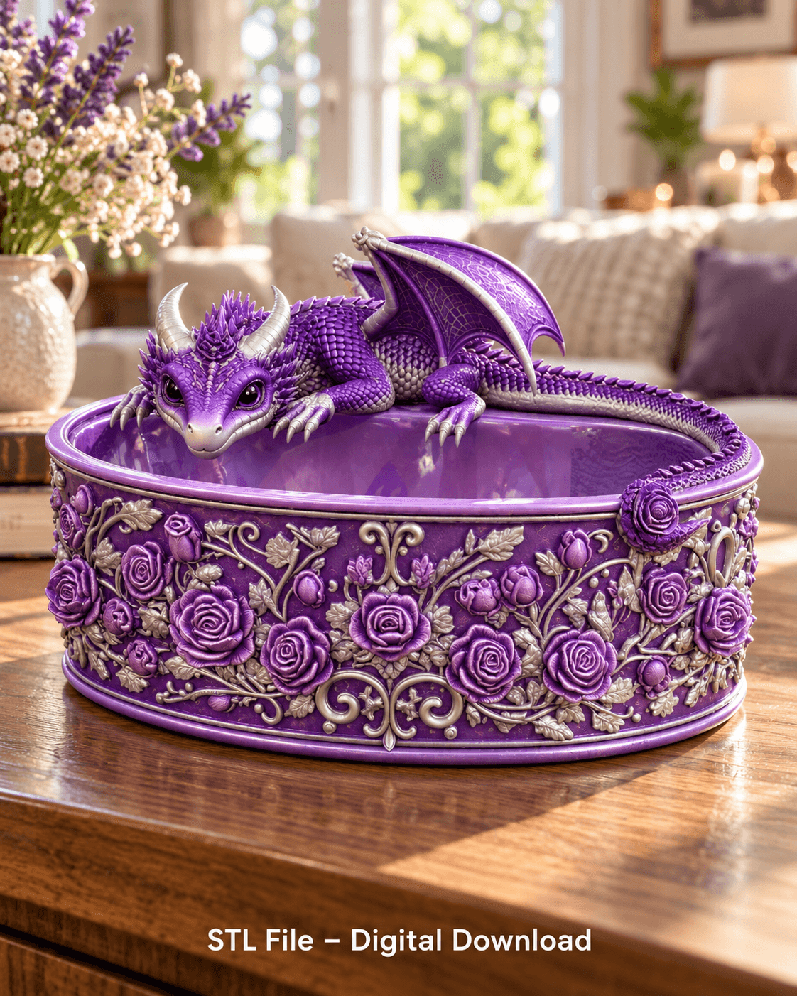 Purple Rose Dragon Bowl and Trinket Organizer STL File