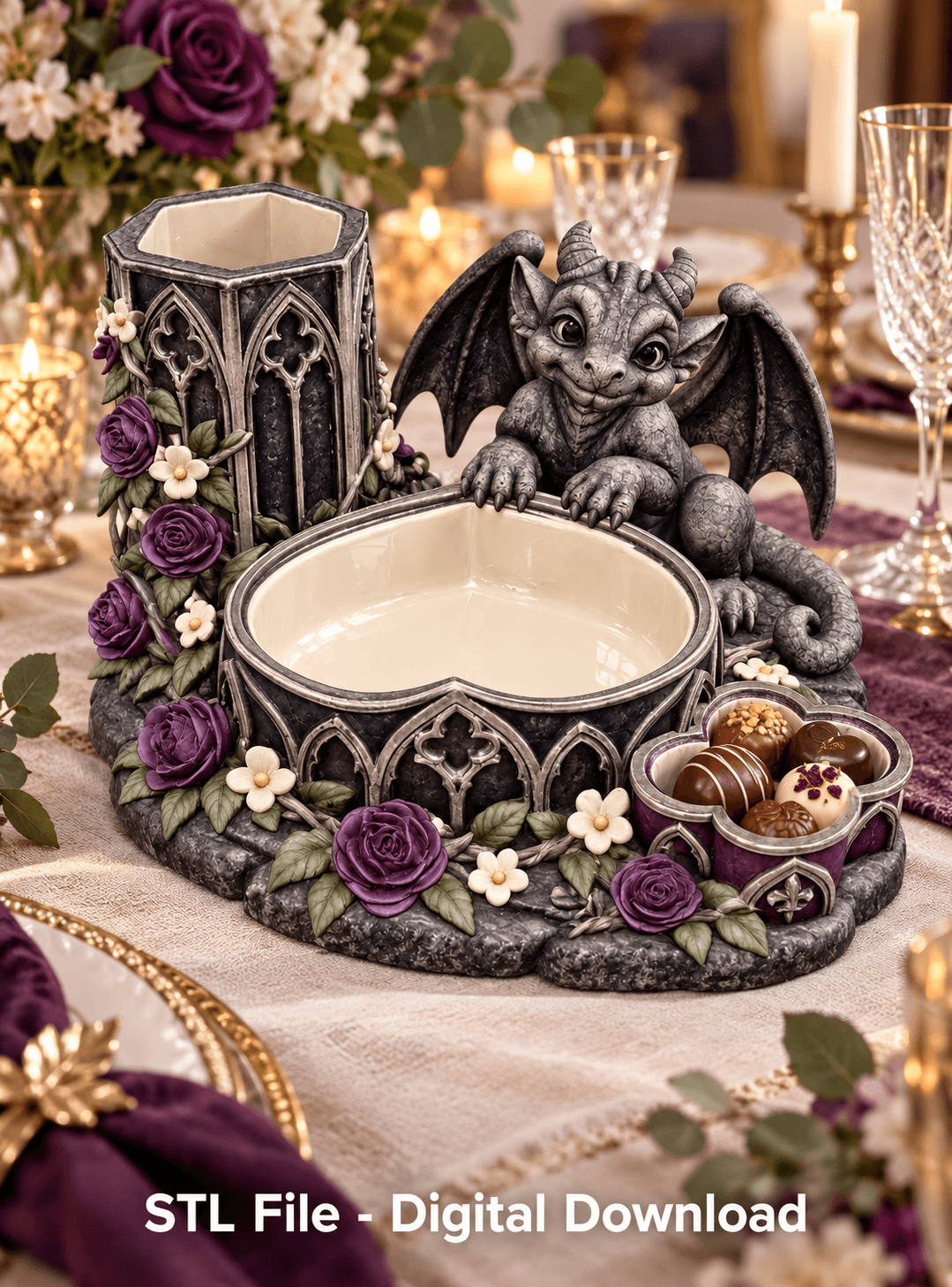 Gothic Dragon Organizer STL File for 3D Print