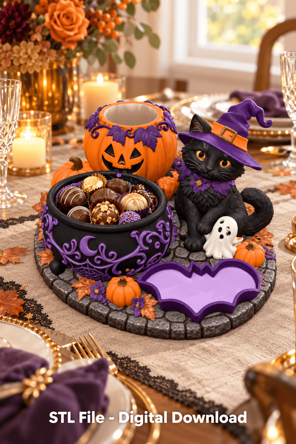 Halloween Witch Cat Organizer STL File for 3D Print