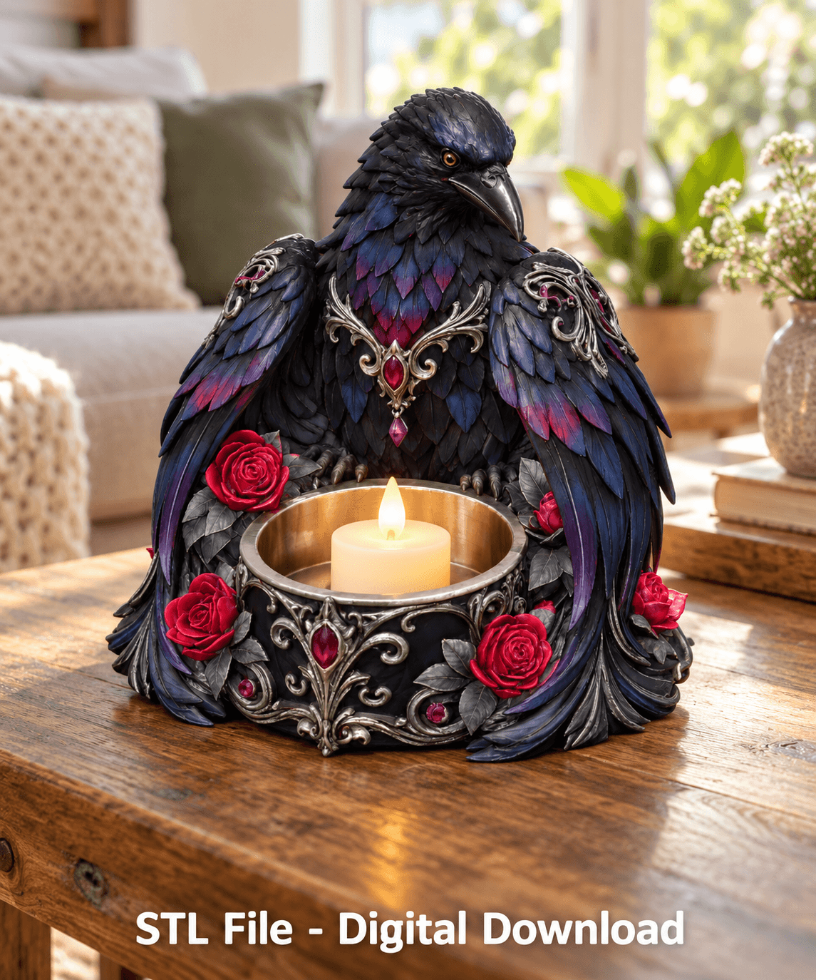 Gothic Raven Candle Holder STL File for 3D Print