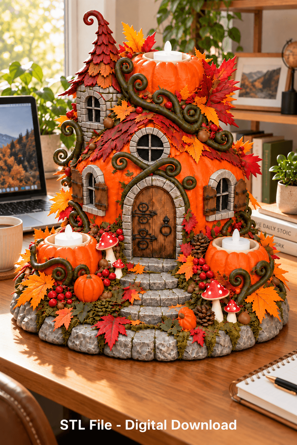 Colorful Pumpkin House LED Candle Holder STL File for 3D Print