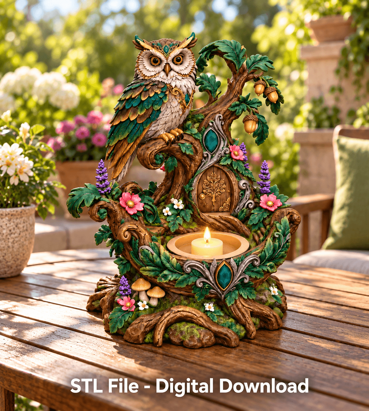 Enchanted Owl Treehouse LED Candle Holder STL File for 3D Print