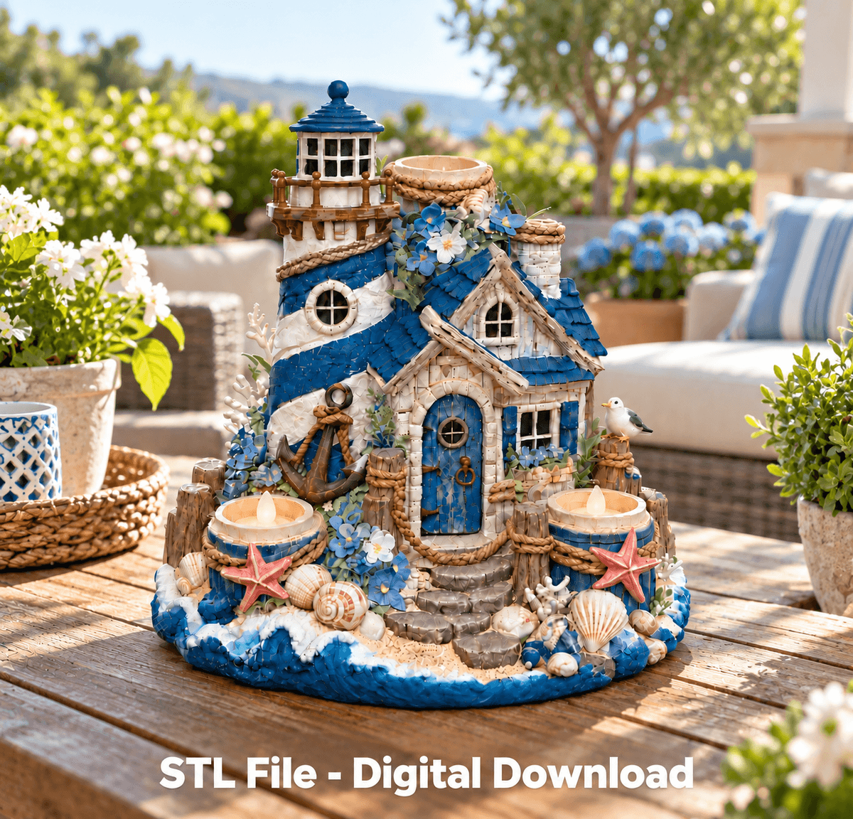Coastal Lighthouse House LED Tealight Holder STL File for 3D Print