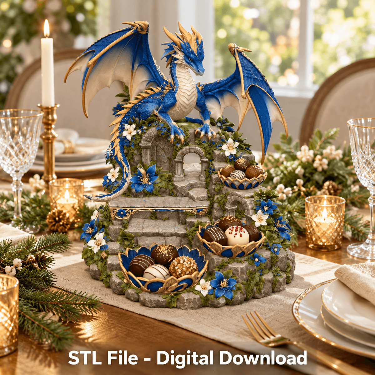 Blue and Gold Dragon Organizer STL File for 3D Print