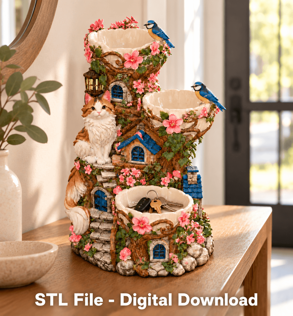 Whimsical Cat House Organizer STL File for 3D Print