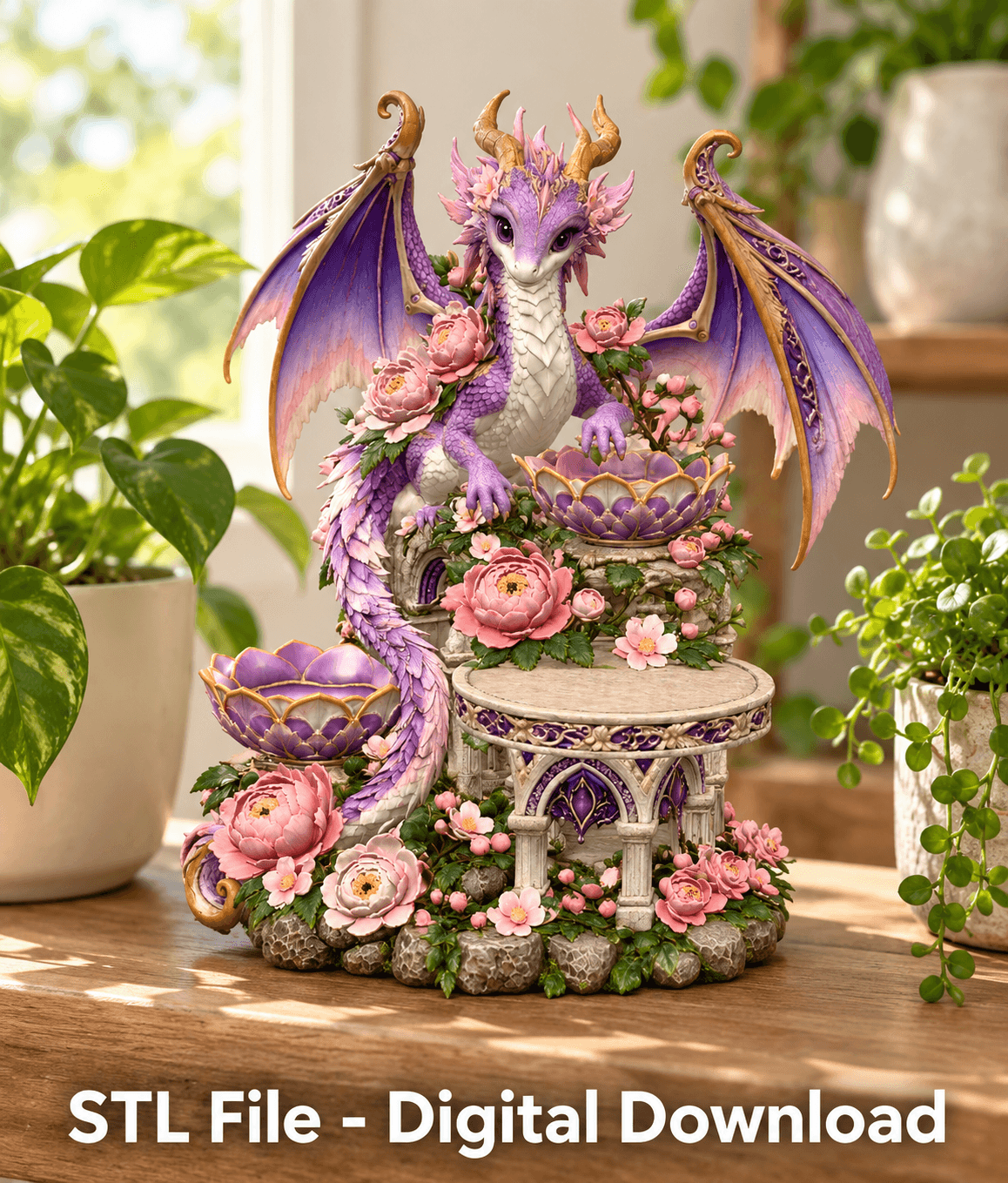 Lilac Dragon Flower Organizer STL File for 3D Print