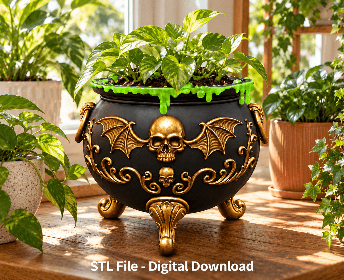 Gothic Skull Cauldron Organizer STL File for 3D Print