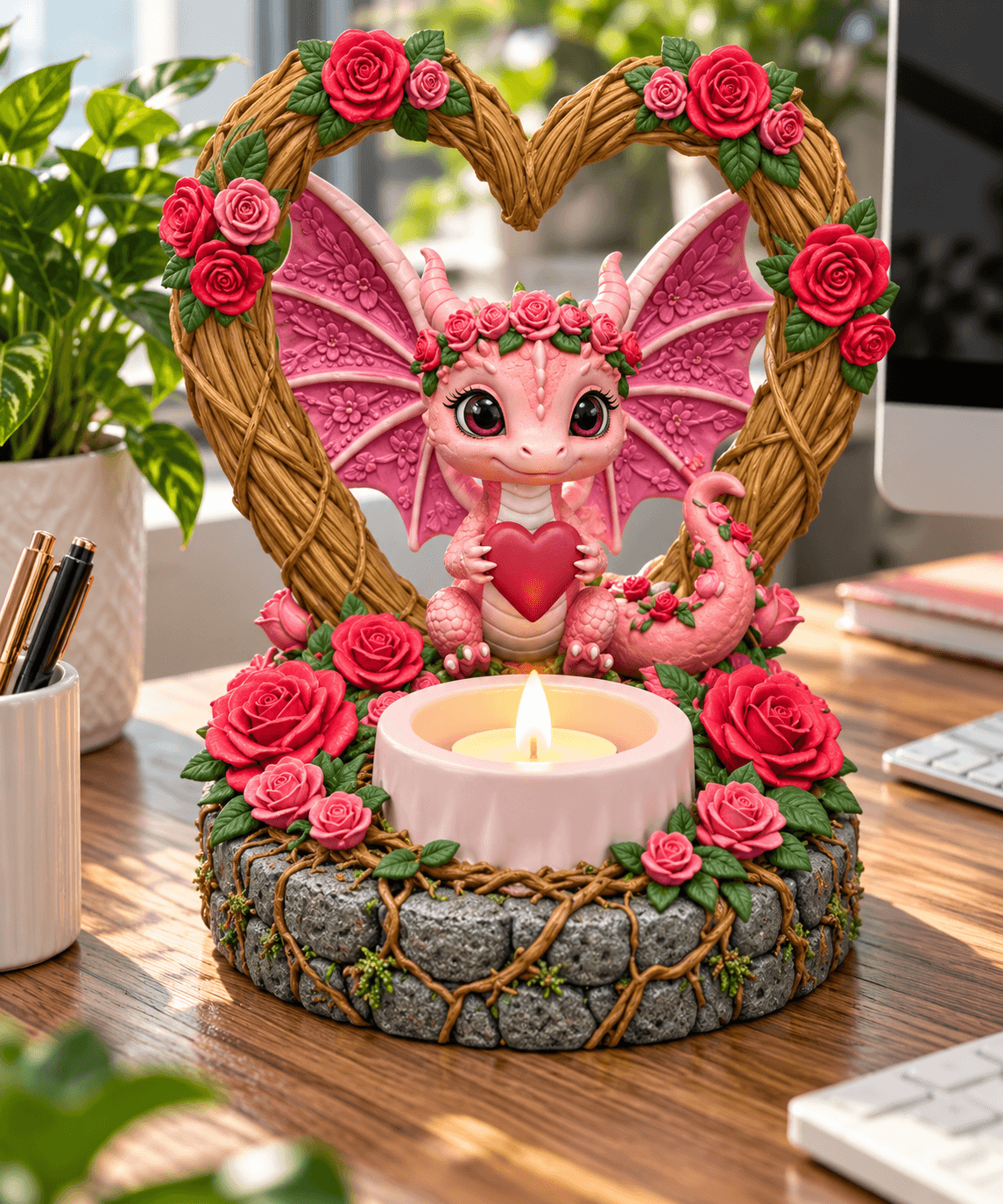 Pink Dragon Tealight Holder STL File for 3D Print