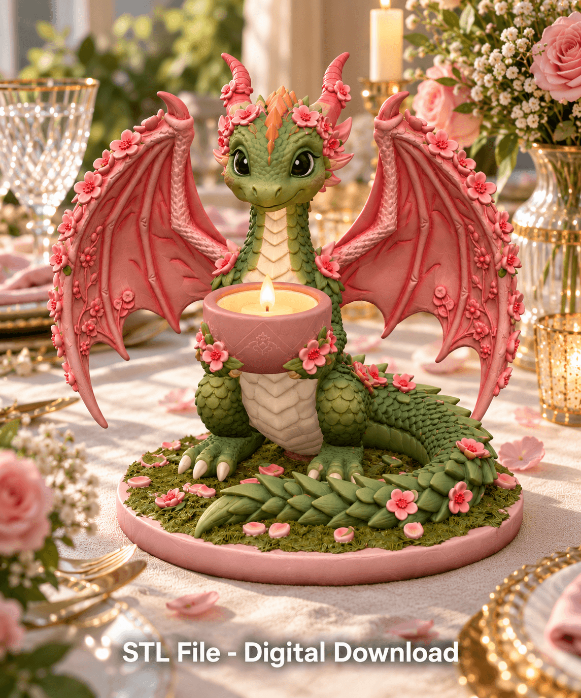 Cherry Blossom Dragon Tealight Holder STL File for 3D Print