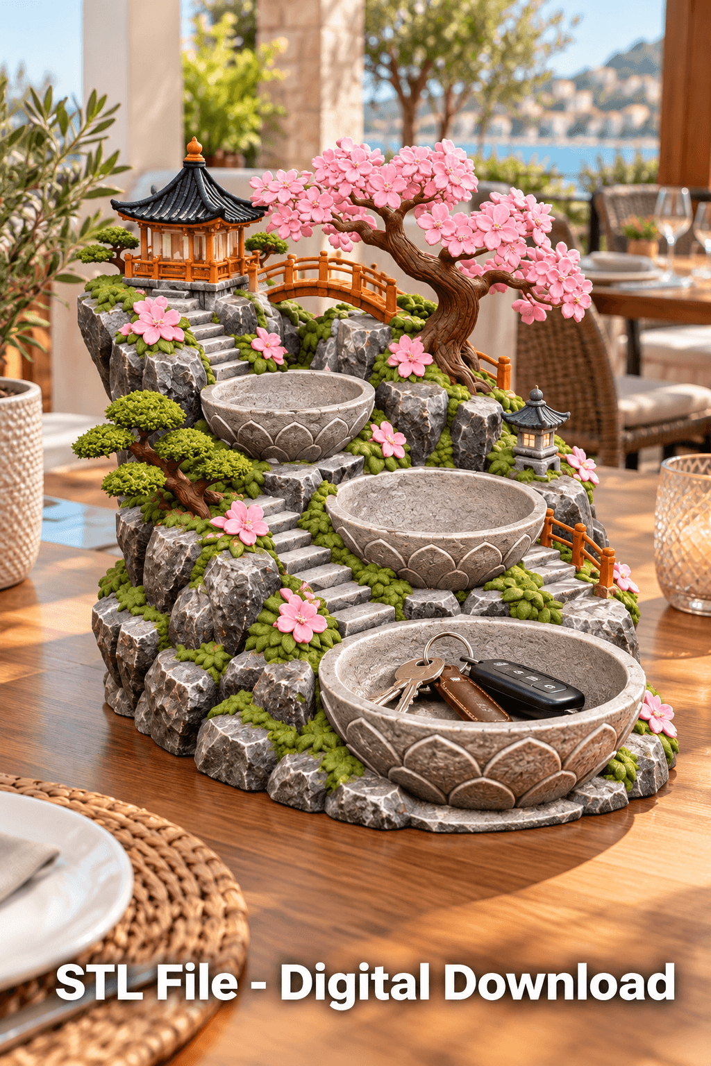 Japanese Zen Garden Key Organizer STL for 3D Print