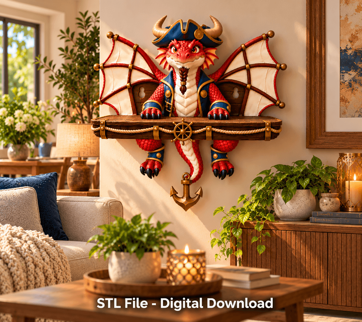 Pirate Dragon Wall Shelf STL File for 3D Print