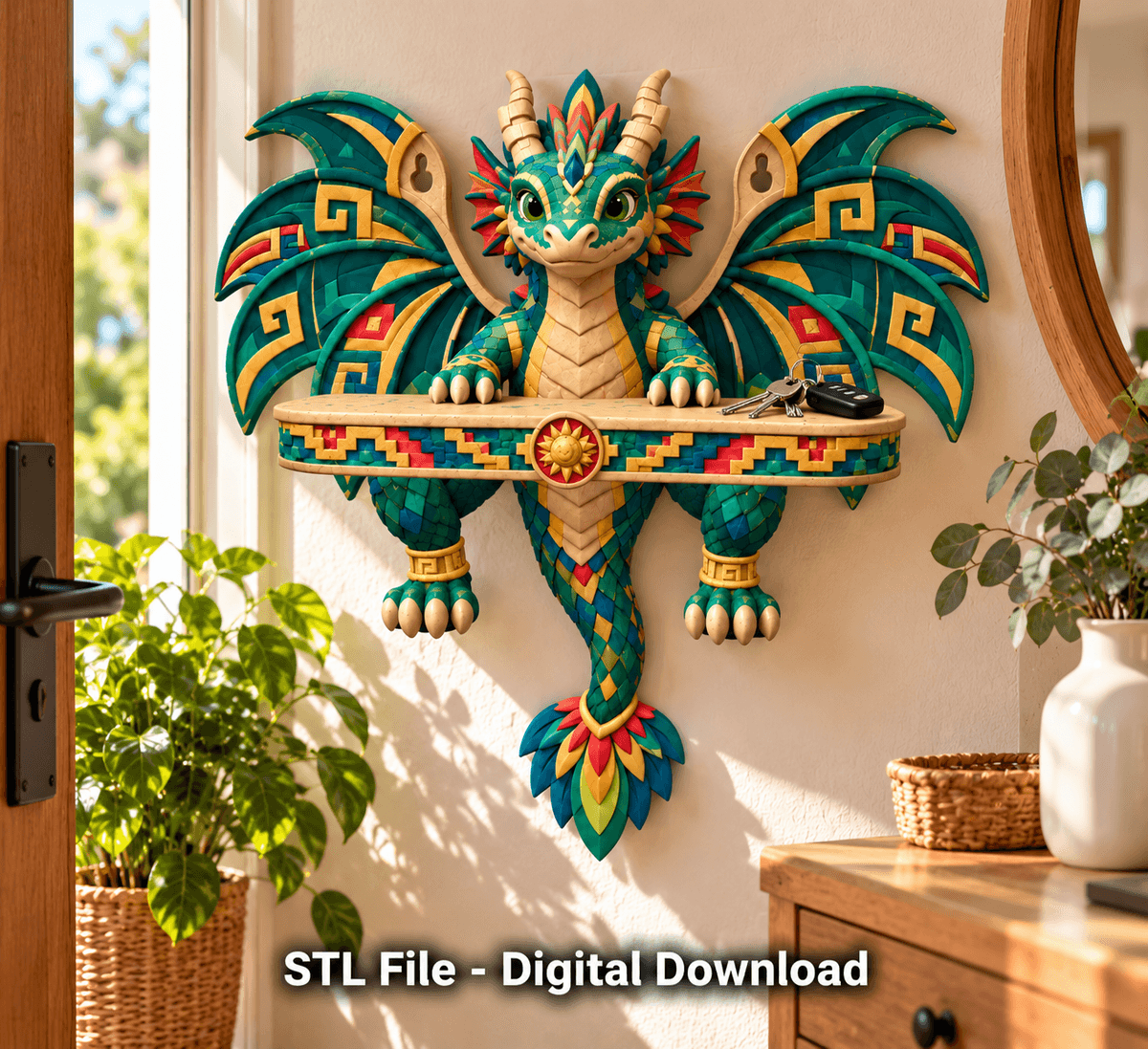 Colorful Dragon Wall Shelf STL File for 3D Print