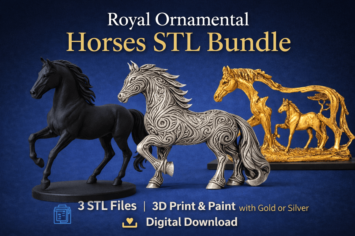 Royal Ornamental Horses STL Bundle – 3 Decorative Horse Statues | STL Files for 3D Printing | Home Decor | Digital Download