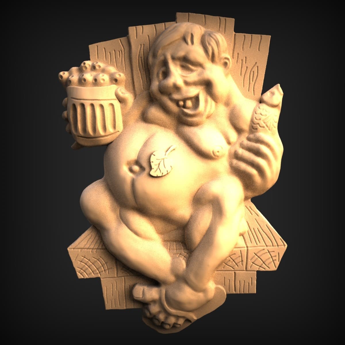 Grinning Beer Glutton Relief Carving