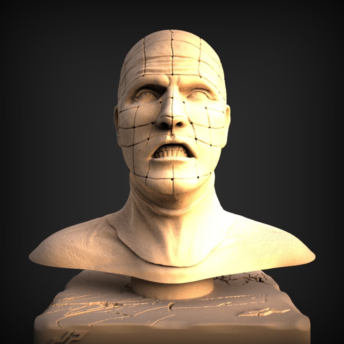 Grid-Faced Horror Man Bust