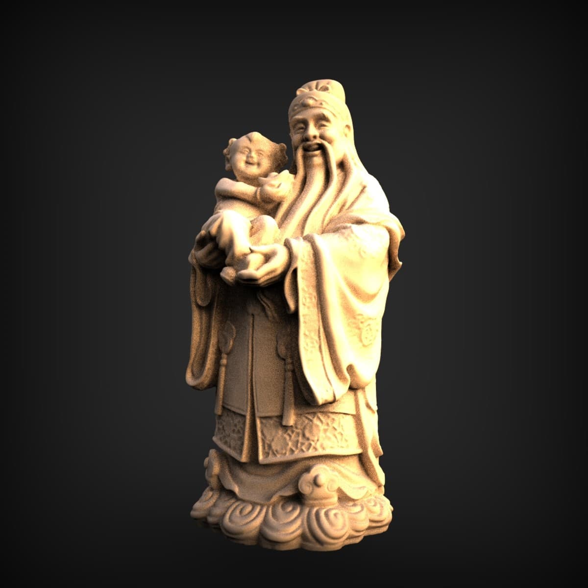 Fortune Deity Holding Child Statue
