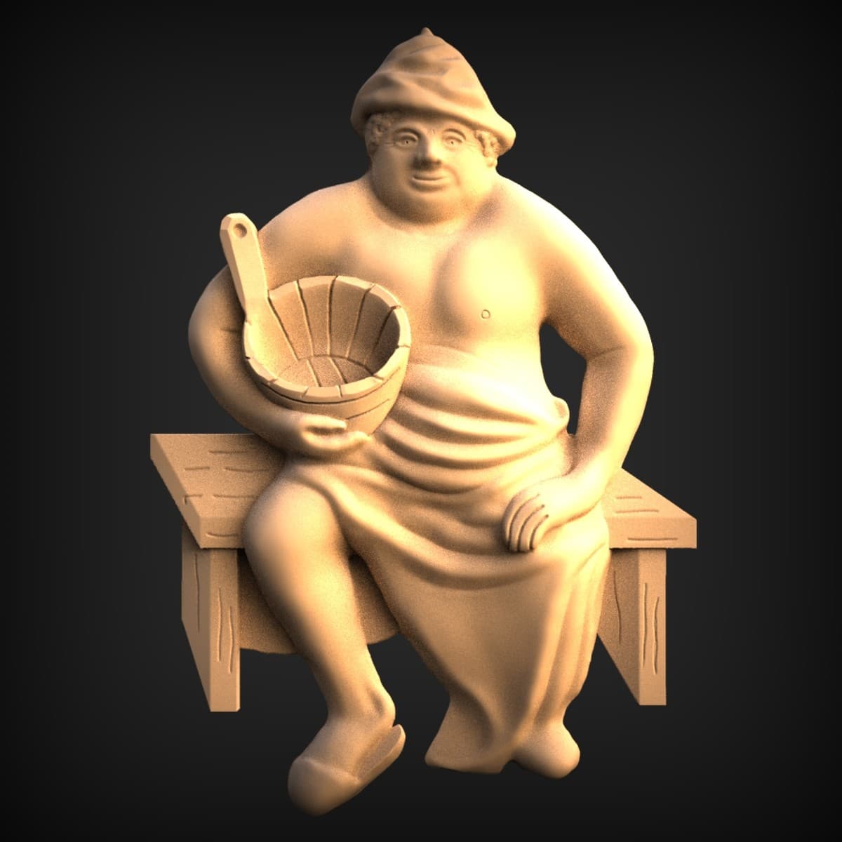 Sauna Bather On Bench Figurine