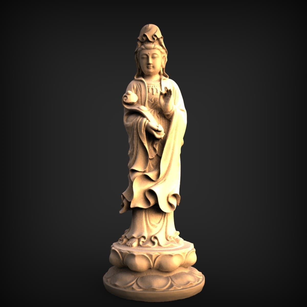 Standing Guanyin Lotus-Base Statue