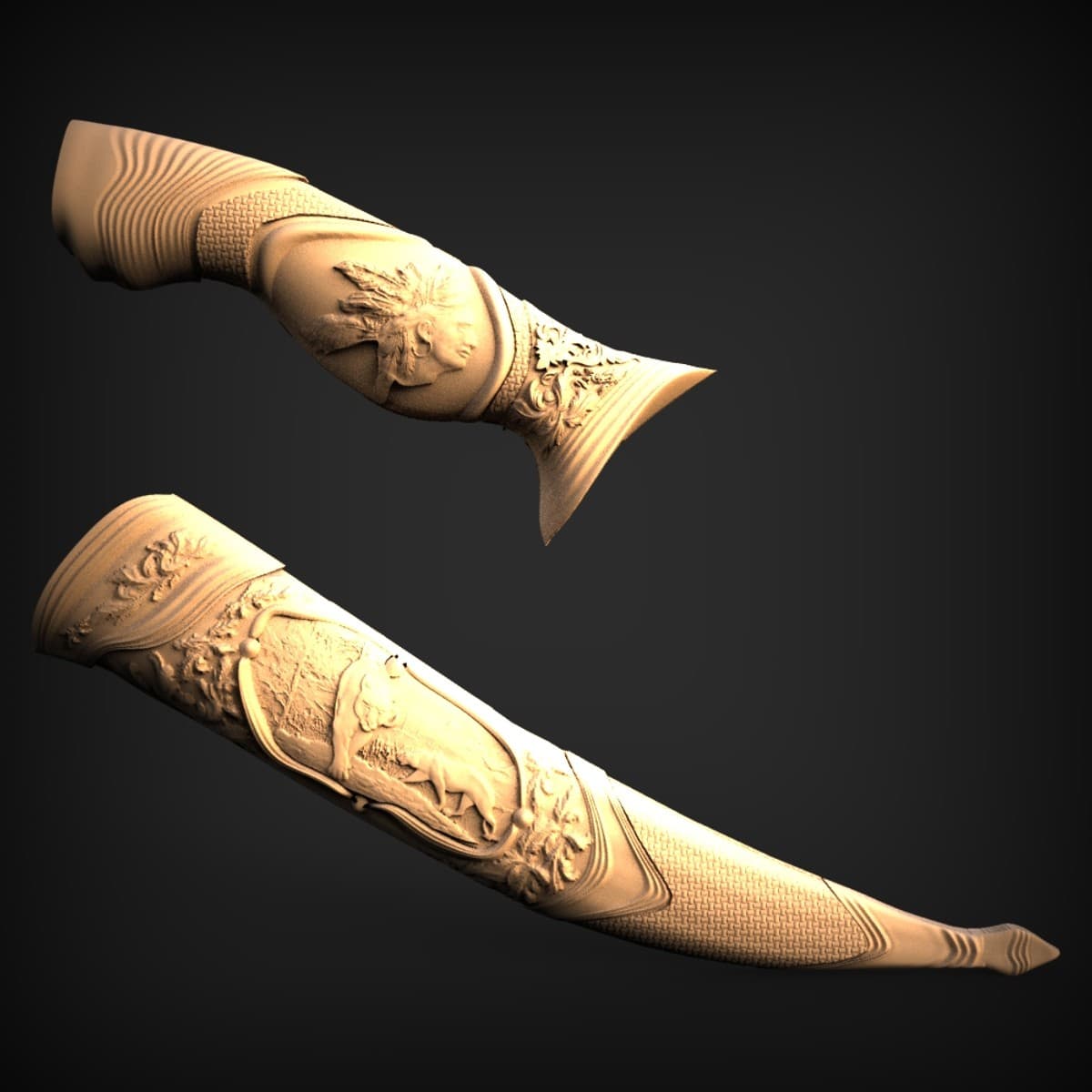 Carved Native Chief Knife Handle