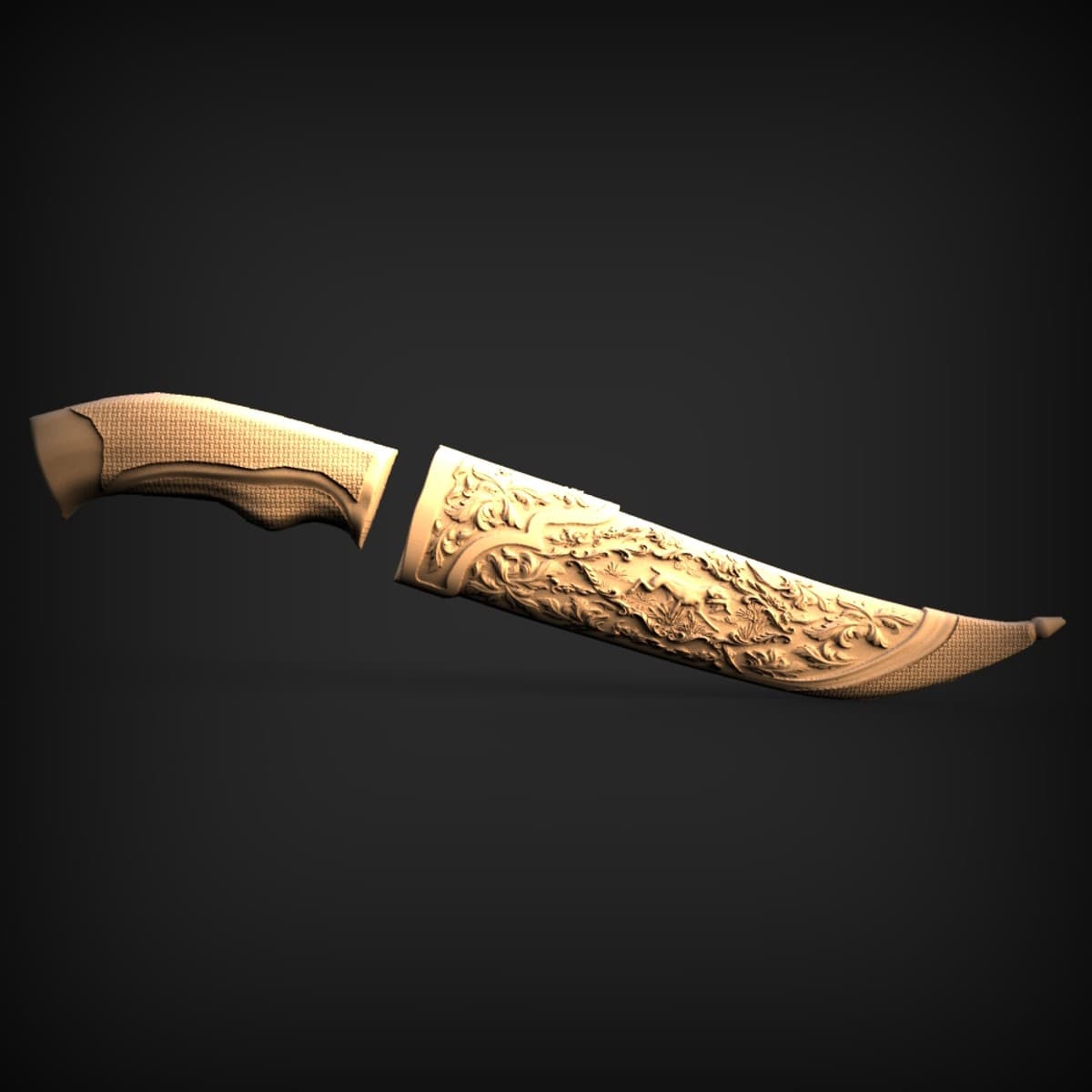 Foliate-Carved Hunting Dagger