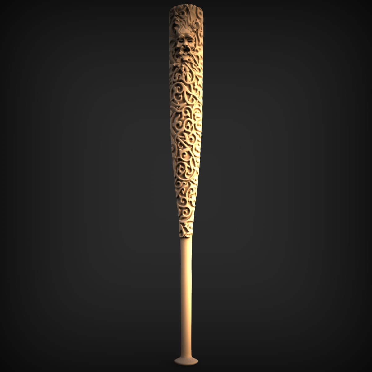 Green Man Carved Baseball Bat