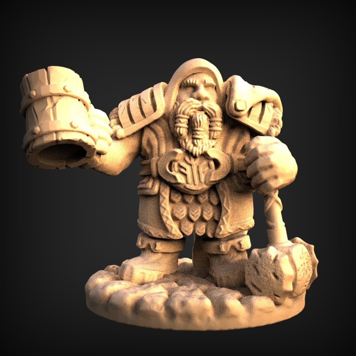Bearded Dwarf With Tankard And Hammer