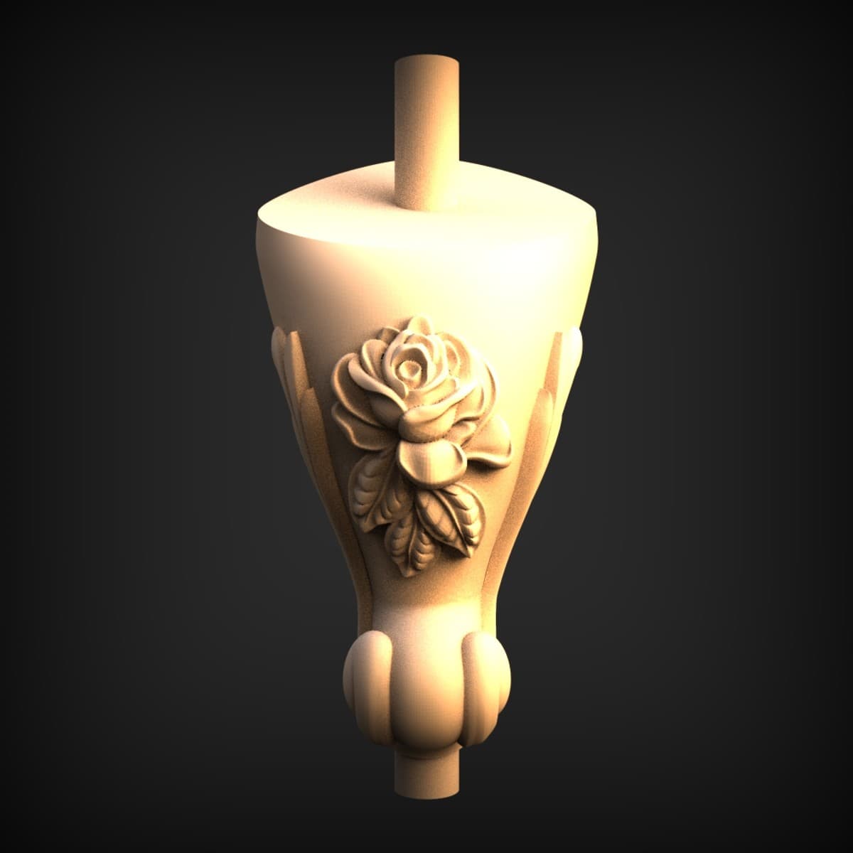 Rose-Carved Tapered Furniture Leg