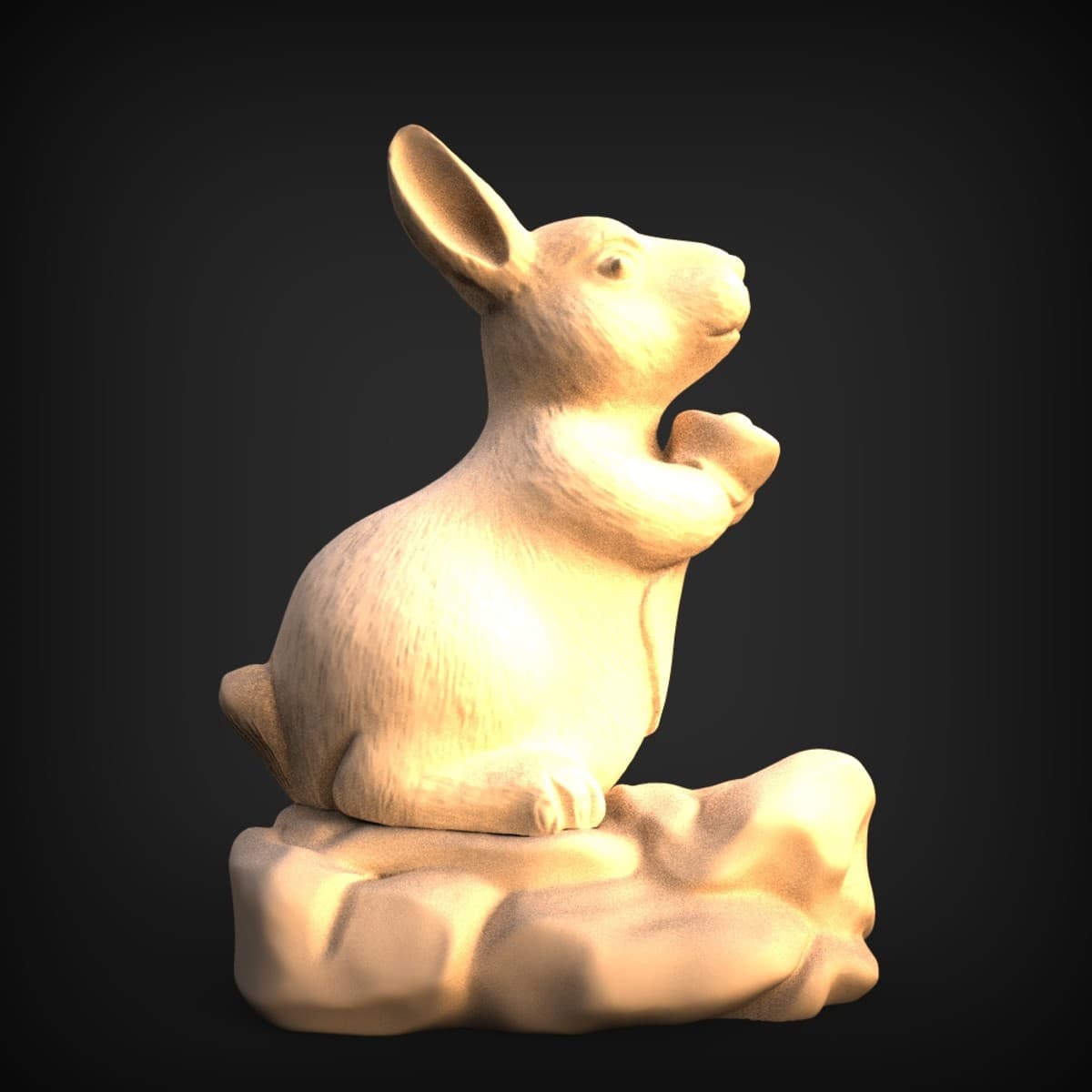 Alert Rabbit On Rock Figurine