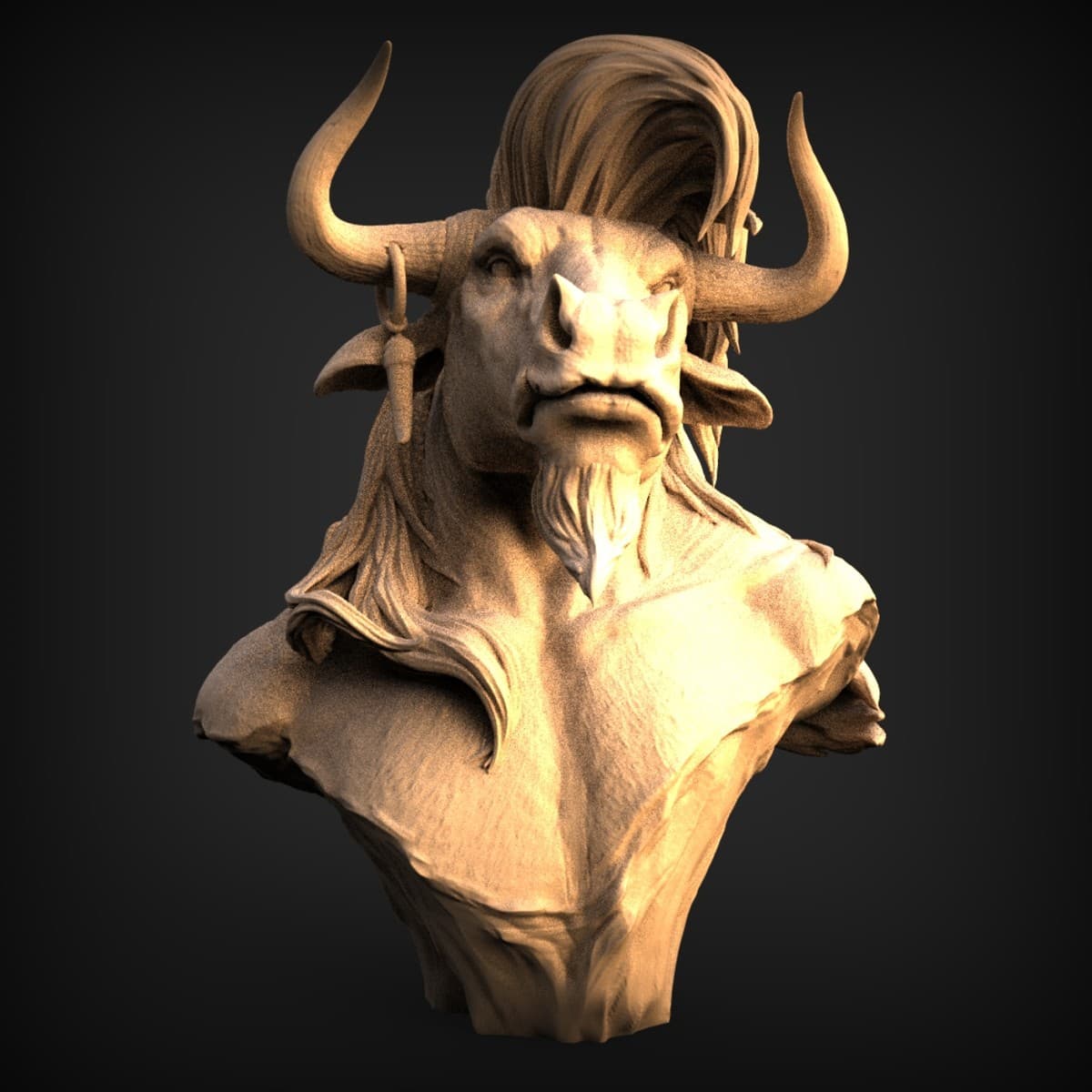 Horned Minotaur Warrior Bust