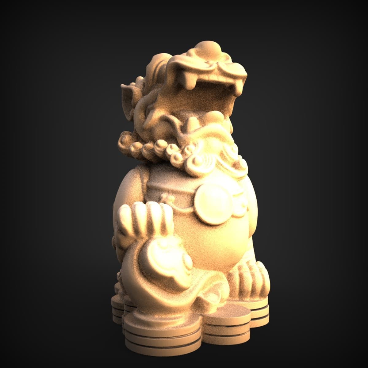 Seated Fortune Lion On Coins