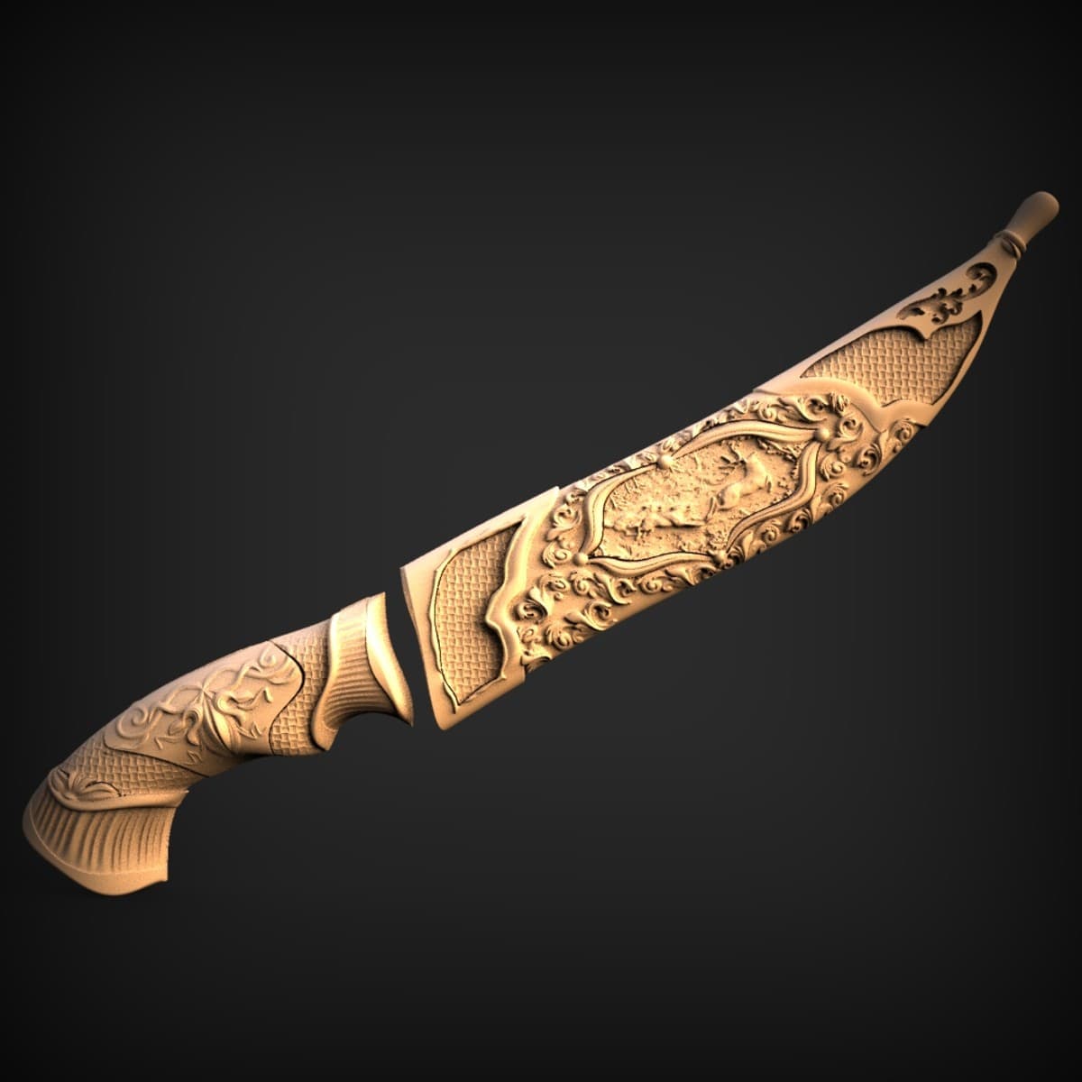 Ornate Carved Hunting Knife