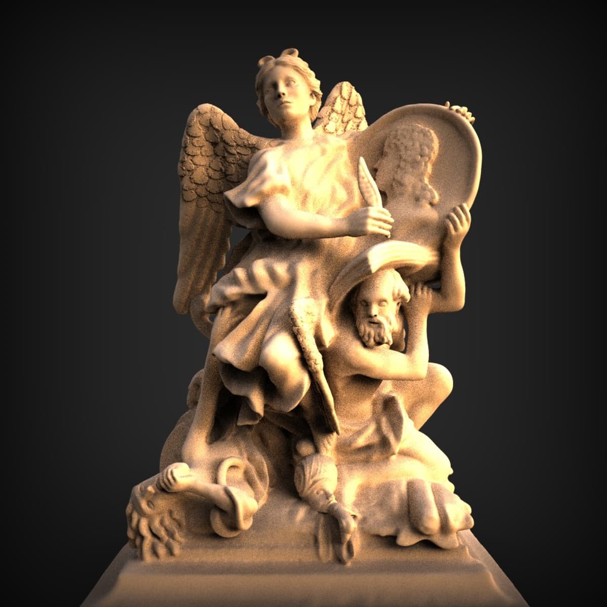 Winged Allegory And Father Time Statue
