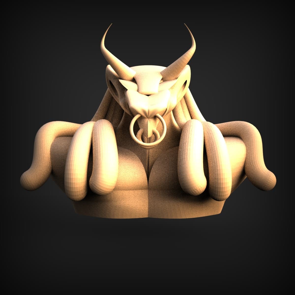 Horned Snarling Demon Bust Relief