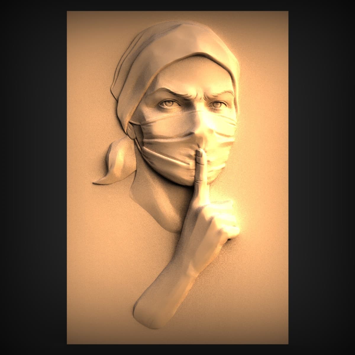 Masked Woman Hush Relief Panel