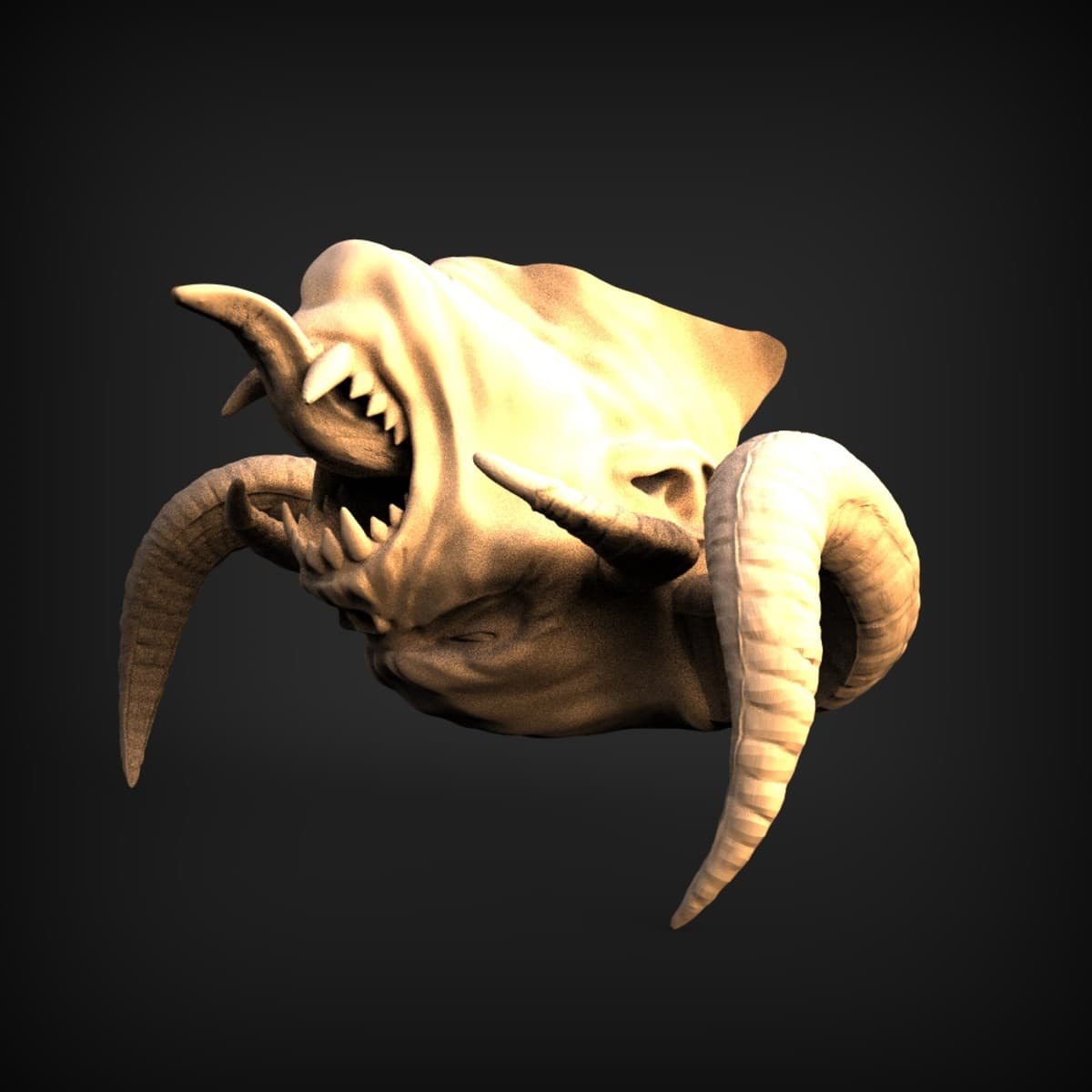 Ram-Horned Fanged Demon Skull
