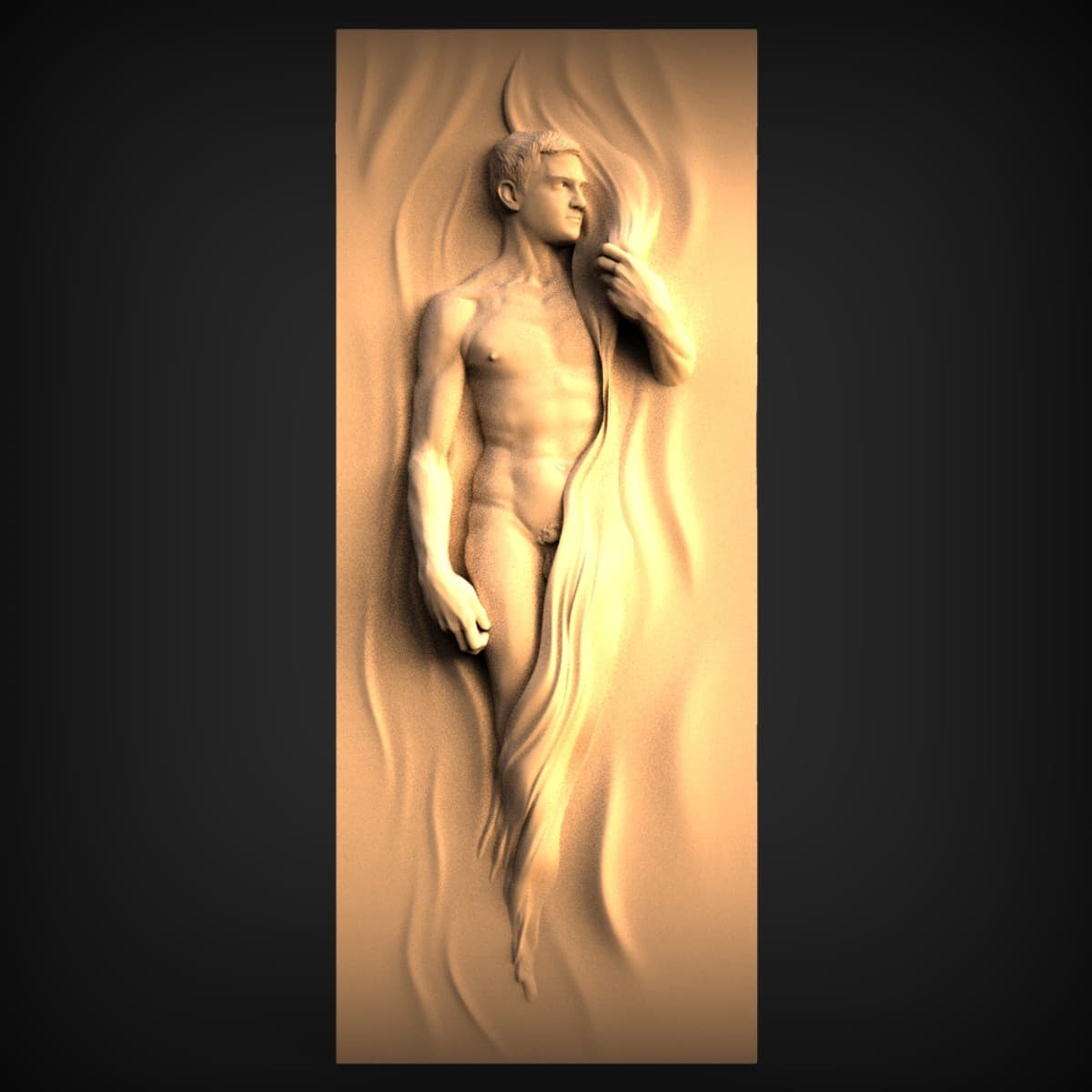 Nude Figure in Flowing Drapery Relief