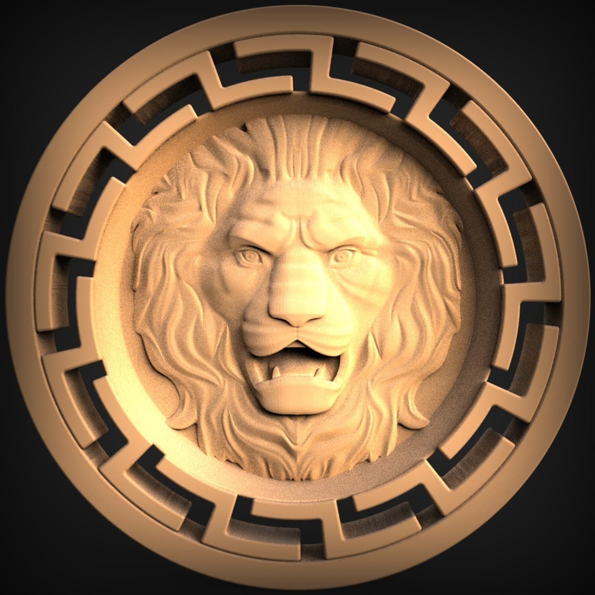 Lion-Head Greek-Key Medallion