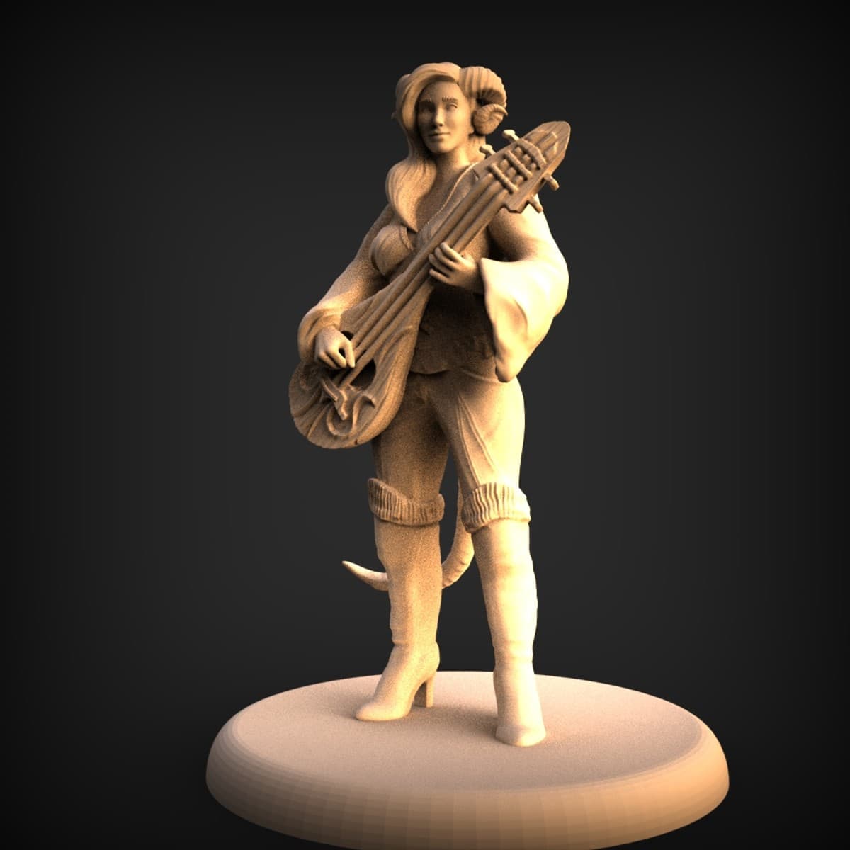 Horned Tiefling Bard With Lute