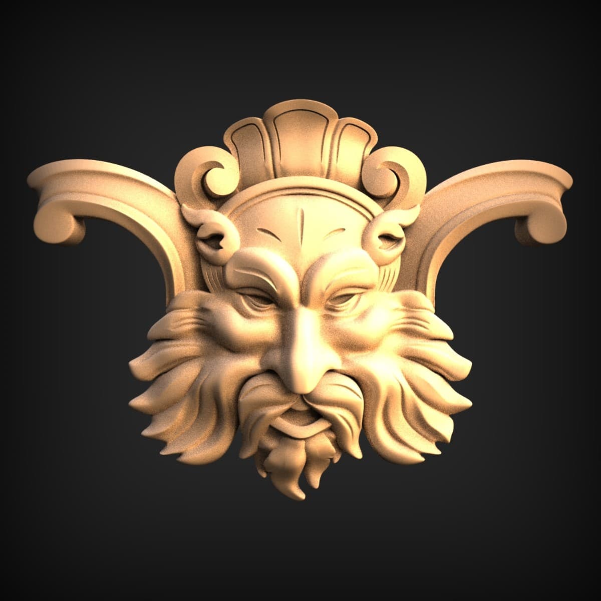Winged Bearded Mascaron Wall Crest