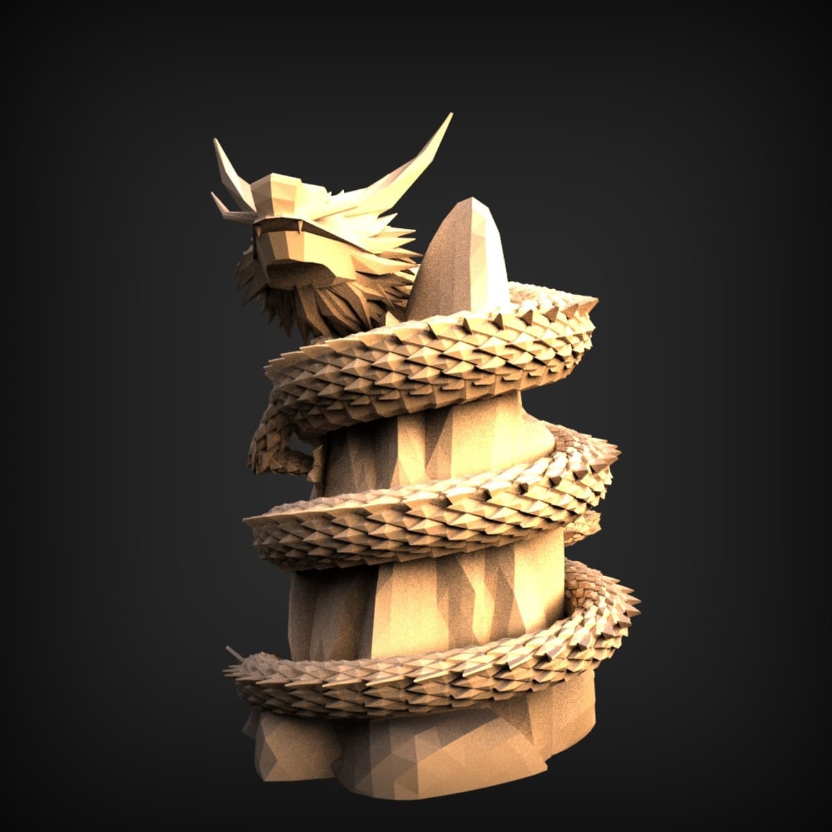 Low-Poly Dragon Spire Sculpture